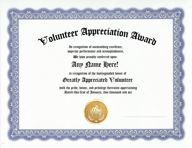 Volunteer Appreciation Certificate Template Luxury Volunteer Appreciation Award Certificate Custom Gift