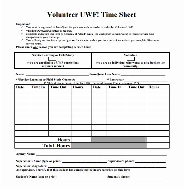 Volunteer Hours Log Template Best Of 18 Volunteer Timesheet Templates – Free Sample Example