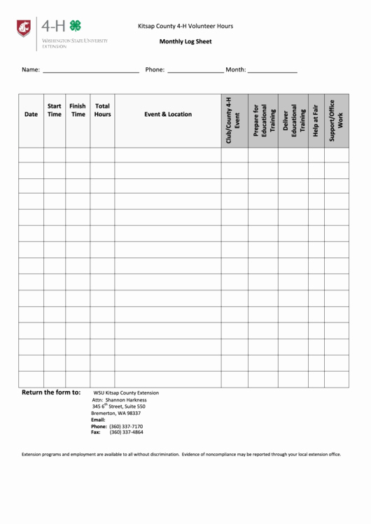 Volunteer Hours Log Template Best Of Volunteer Hours Monthly Log Sheet Printable Pdf