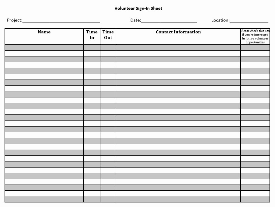 Volunteer Log Sheet Template Elegant 10 Free Sample Volunteer Sign In Sheet Templates