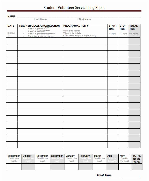 Volunteer Log Sheet Template Fresh 56 Printable Log Sheet Templates
