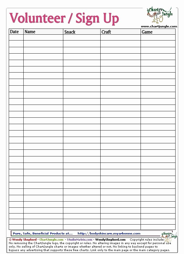Volunteer Log Sheet Template Inspirational Volunteer form Printables