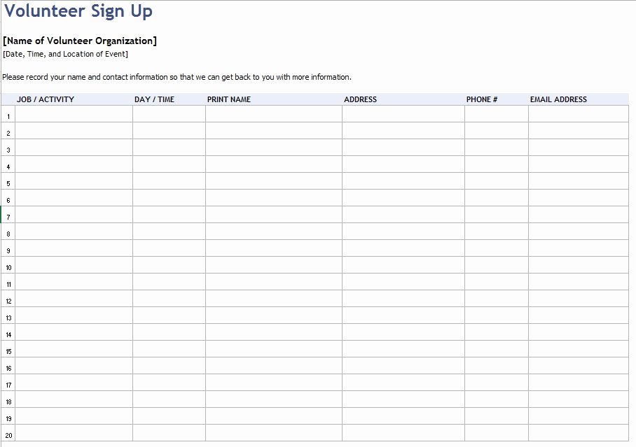 Volunteer Log Sheet Template Lovely 9 Free Sample Volunteer Sign Up Sheet Templates