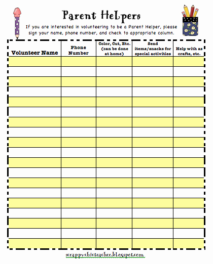Volunteer Sign Up Sheet Templates Awesome Parent Volunteer Sign Up Template