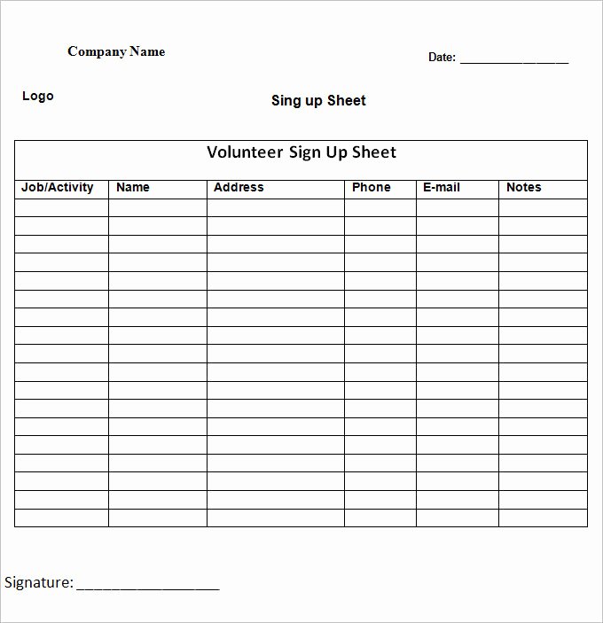 Volunteer Sign Up Sheet Templates Lovely 21 Sign Up Sheets – Free Word Excel &amp; Pdf Documents