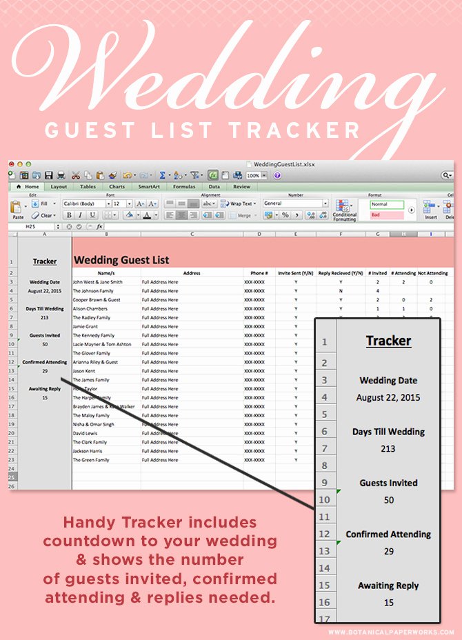 Wedding Guest List Template Excel Awesome Freebie Wedding Guest List Tracker Blog