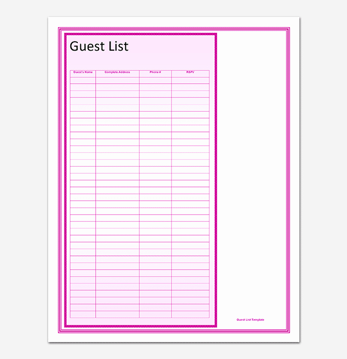 Wedding Invitation List Templates Beautiful Guest List Template 22 for Word Excel Pdf format