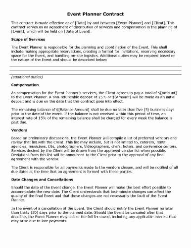 Wedding Planners Contract Template Best Of 32 Sample Contract Templates In Microsoft Word