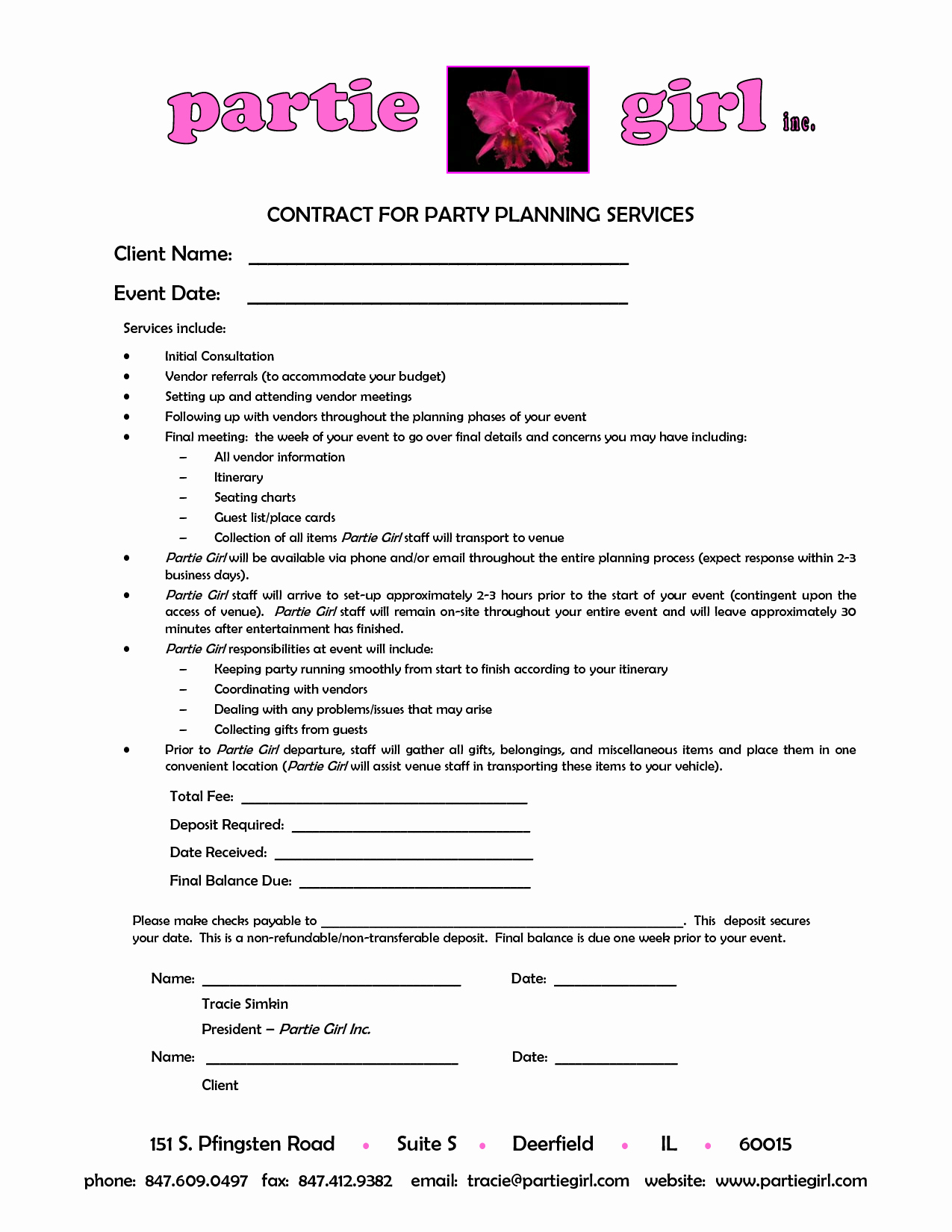 Wedding Planning Contract Templates New Party Planner Contract Template Google Search