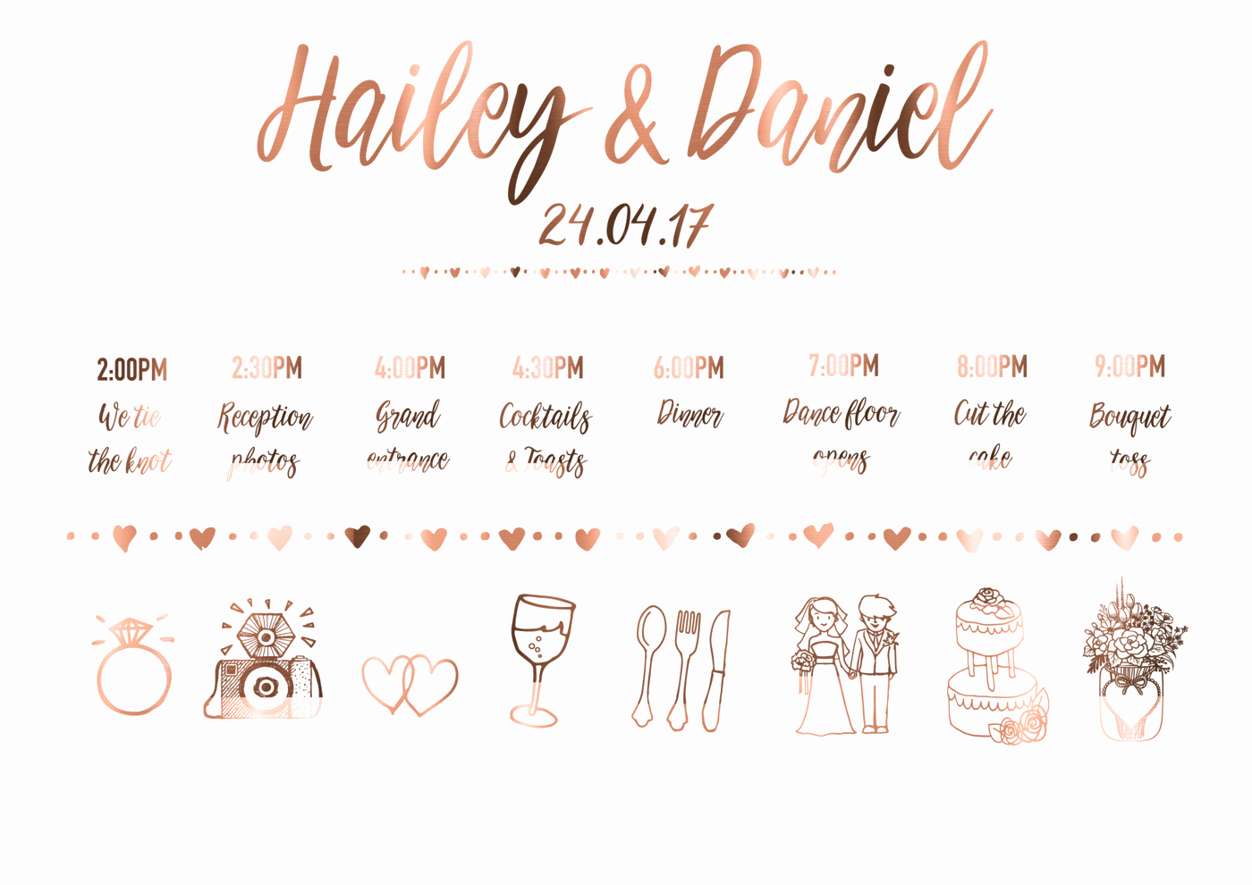 Wedding Reception Timeline Template Fresh Wedding Print Timeline Of events Feather – Peppa Penny