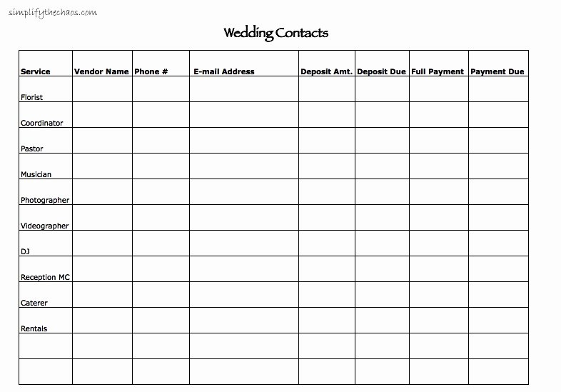 wedding contact list