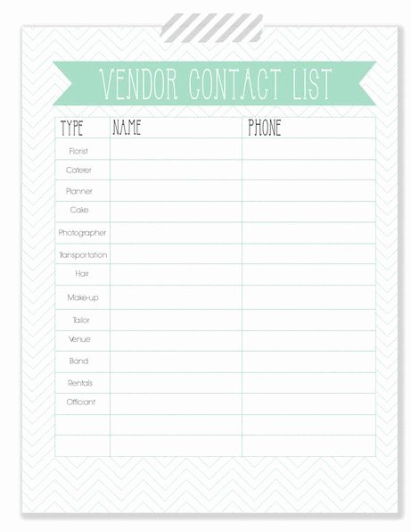 Wedding Vendor Contact List Template Best Of Free Wedding Printable Vendor Contact List Aa