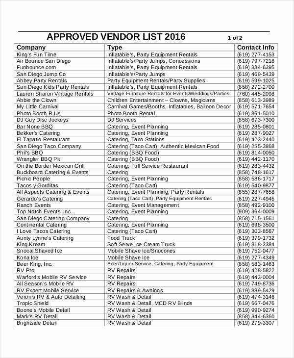 Wedding Vendor Contact List Template Lovely Vendor List Templates 9 Examples In Word Pdf