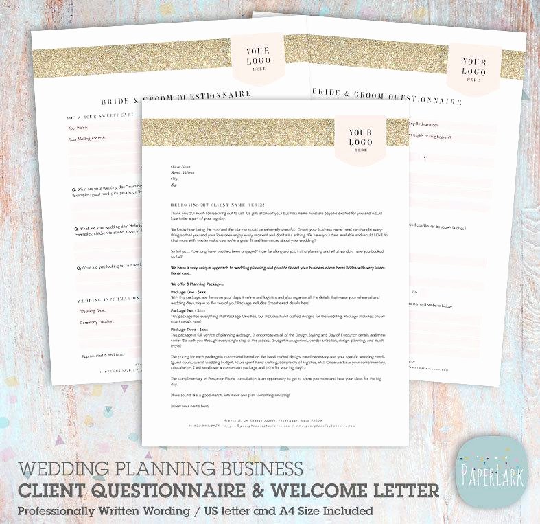 Wedding Welcome Letter Template Free Beautiful Wedding Planner Client Questionnaire and Wel E Letter