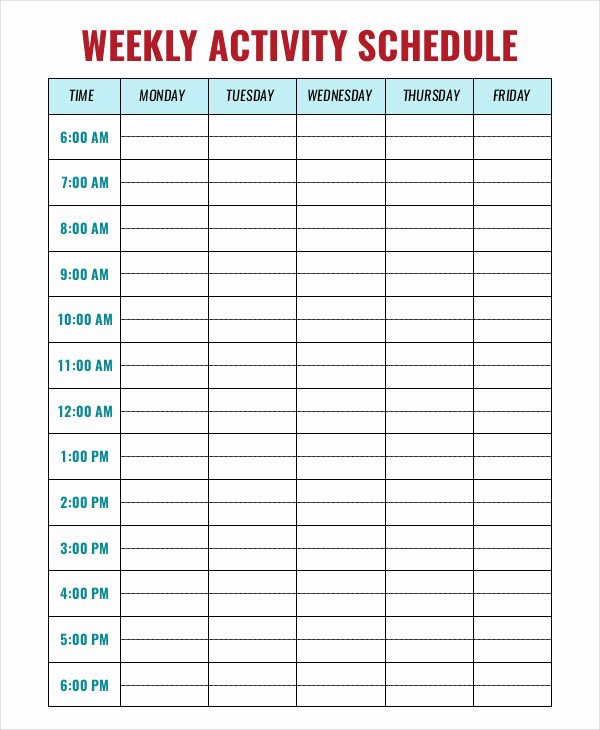 Week Schedule Template Pdf Elegant Weekly Activity Schedule Template 6 Free Word Pdf