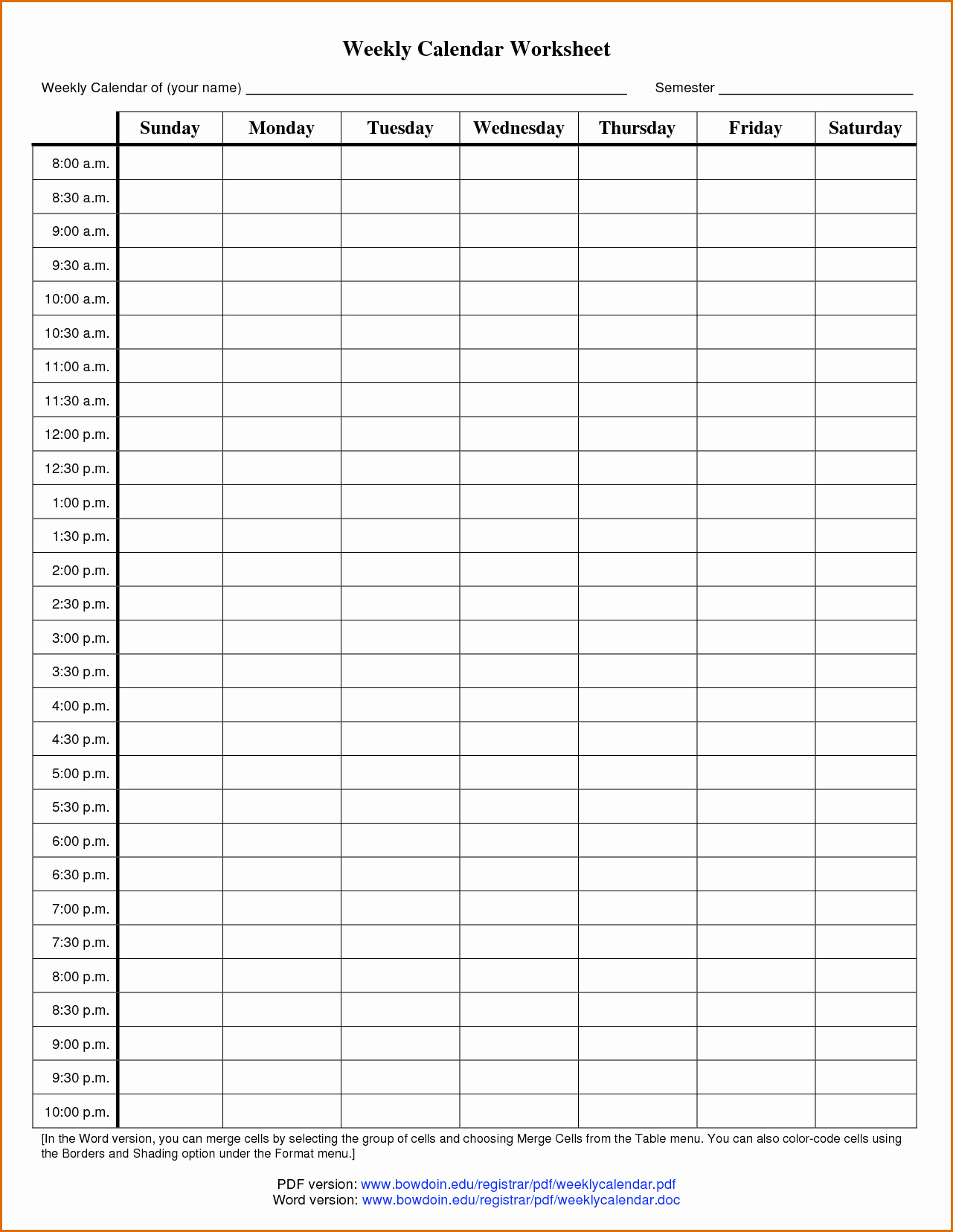 Week Schedule Template Pdf Inspirational 11 Printable Weekly Calendar with Hours