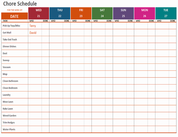 Weekly Chore Chart Template Lovely Weekly Chore Schedule