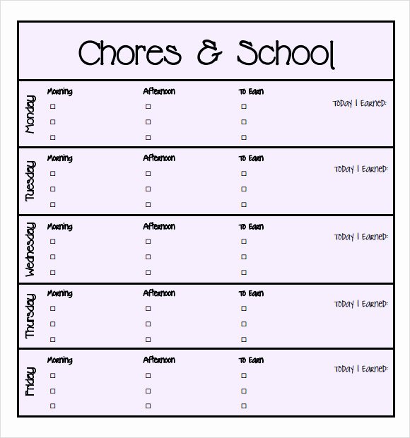 Weekly Chore Chart Template Luxury Sample Kids Chore Chart Template 8 Free Documents In