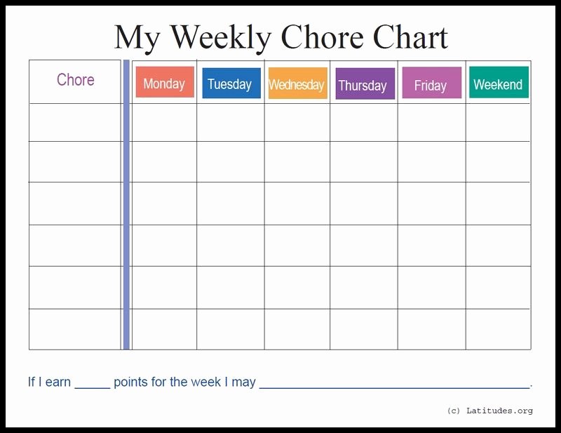Weekly Chore Chart Template New Free Weekly Chore Chart Colorful Chorecharts