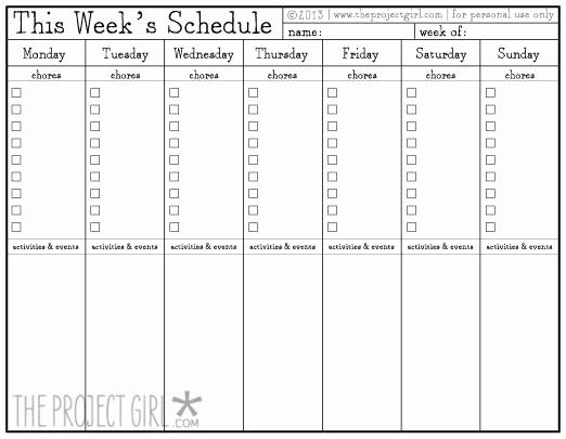 Weekly Chore Chart Template Unique Weekly Chore Chart Free Chore Template