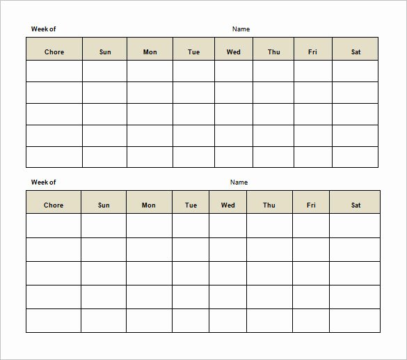 Weekly Chore Chart Templates Inspirational Weekly Chore Chart Template – 11 Free Word Excel Pdf