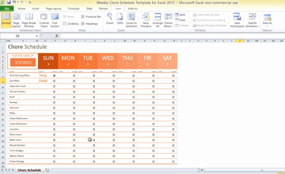 Weekly Chore Chart Templates Lovely Weekly Chore Schedule Template for Excel 2013