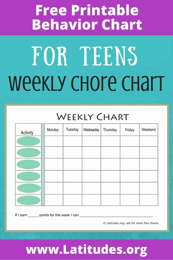 Weekly Chore Chart Templates Unique Free Weekly Behavior Chart for Teenagers