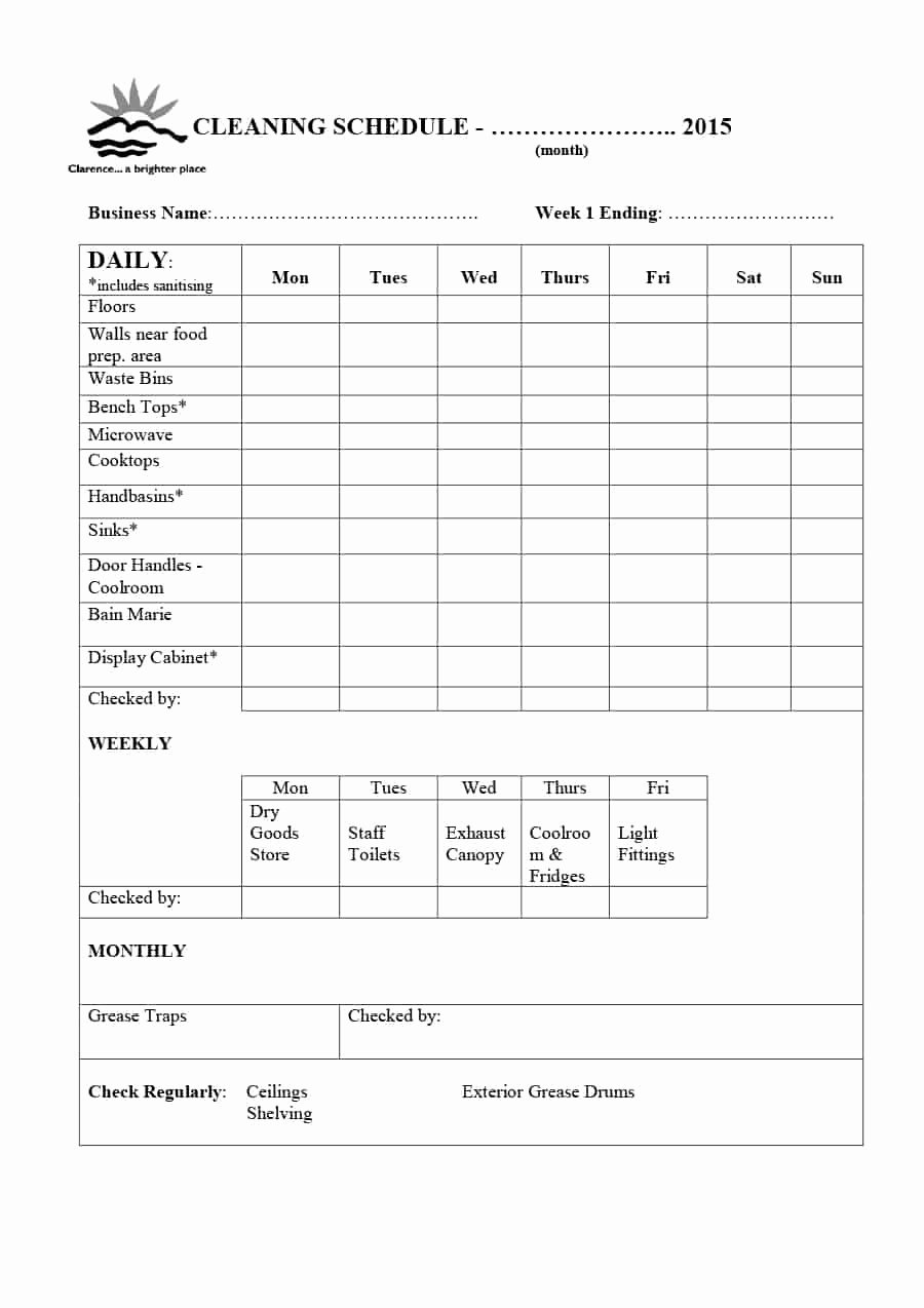 Weekly Cleaning Schedule Template Beautiful 40 Printable House Cleaning Checklist Templates Template Lab