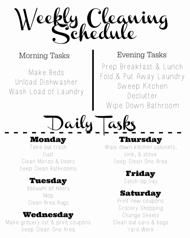 Weekly Cleaning Schedule Template Lovely Cleaning Schedule Template Tips
