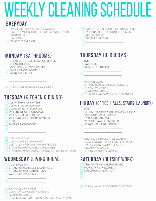 Weekly Cleaning Schedule Template Luxury Free Printable Cleaning Schedule