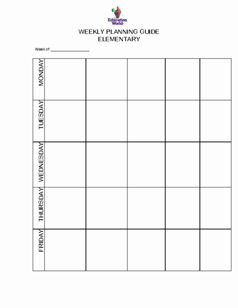 Weekly Lesson Plan Template Elementary New Elementary Weekly Planning Guide Template
