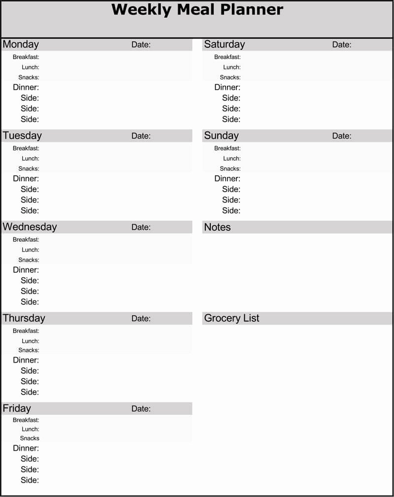 Weekly Meal Planner Template Excel Awesome 25 Free Weekly Daily Meal Plan Templates for Excel and Word