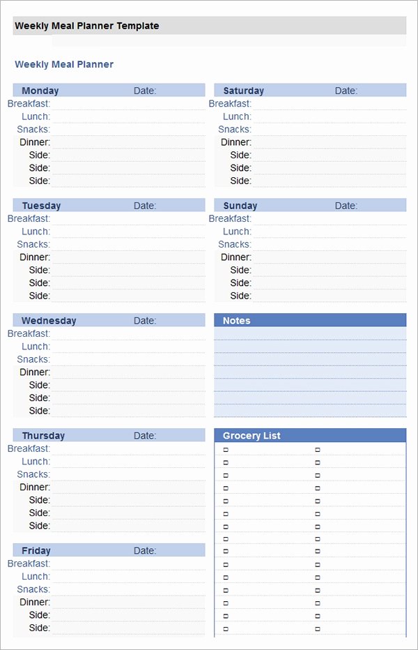 Weekly Meal Planner Template Excel Best Of Free 17 Meal Planning Templates In Pdf Excel