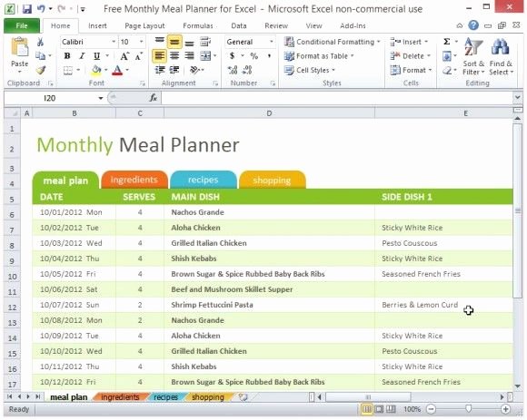 Weekly Meal Planner Template Excel Fresh Free Monthly Meal Planner for Excel 1