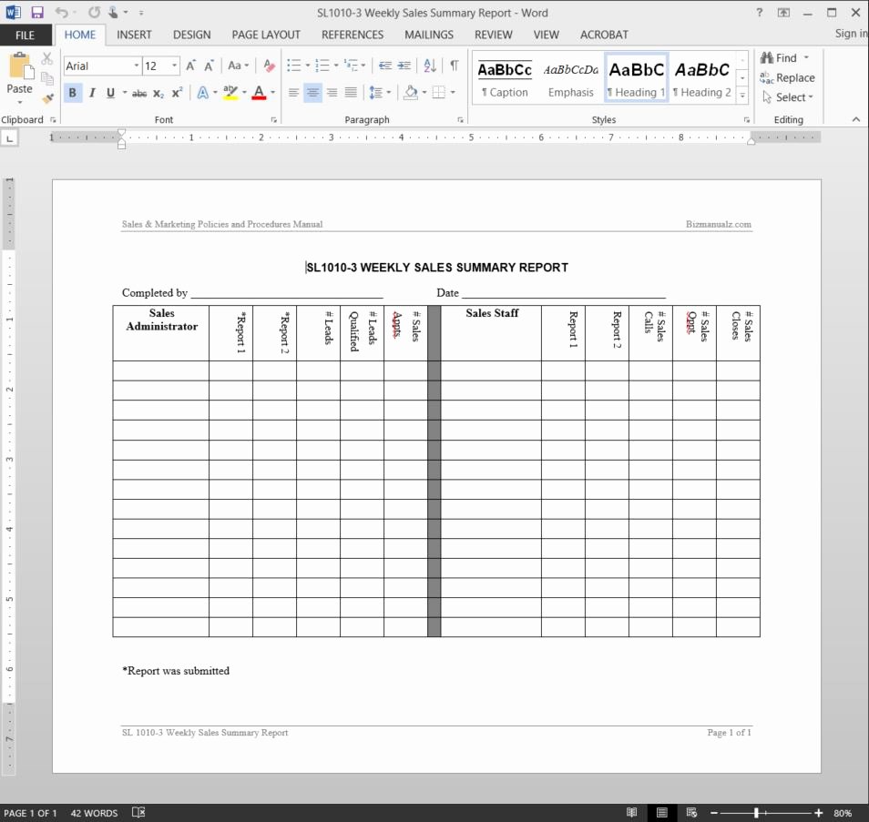 Weekly Sales Report Template Fresh Weekly Sales Summary Report Template