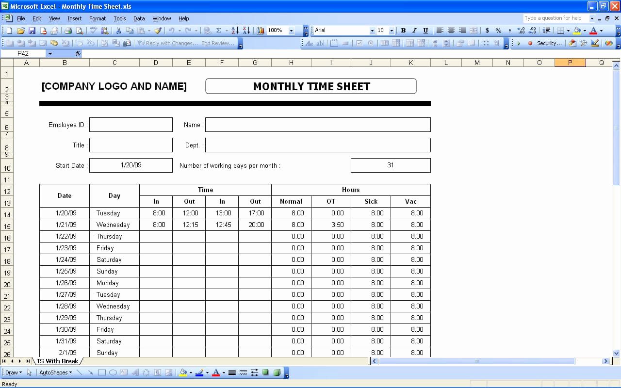 Weekly Timesheet Template Excel Fresh Time Sheets