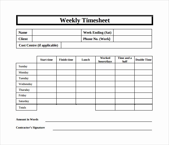 Weekly Timesheet Template Excel Inspirational Free 18 Sample Weekly Timesheet Templates In Google Docs