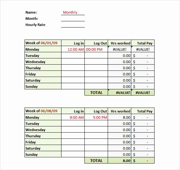 Weekly Timesheet Template Excel New Monthly Timesheet Template 15 Download Free Documents