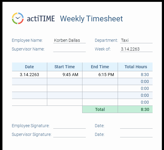 Weekly Timesheet Template Excel Unique 5 Free Timesheet Templates [weekly Biweekly and their