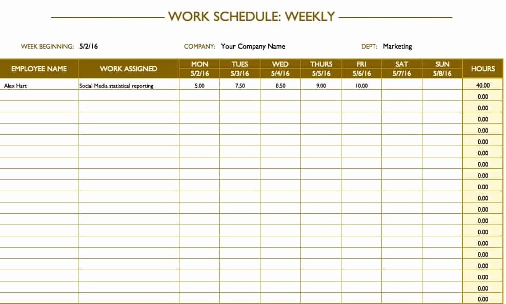 Weekly Work Schedule Template Pdf Best Of Free Work Schedule Templates for Word and Excel