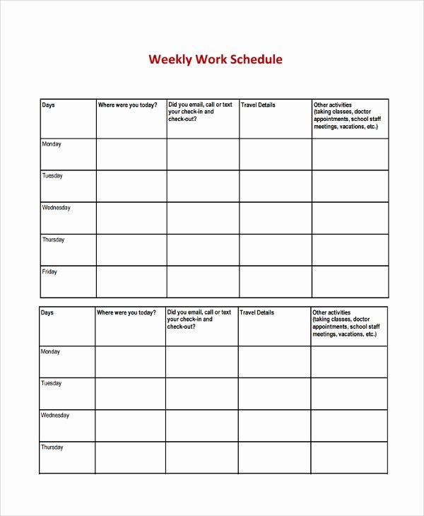 Weekly Work Schedule Template Pdf Fresh Sample Weekly Work Schedule Template 8 Free Documents