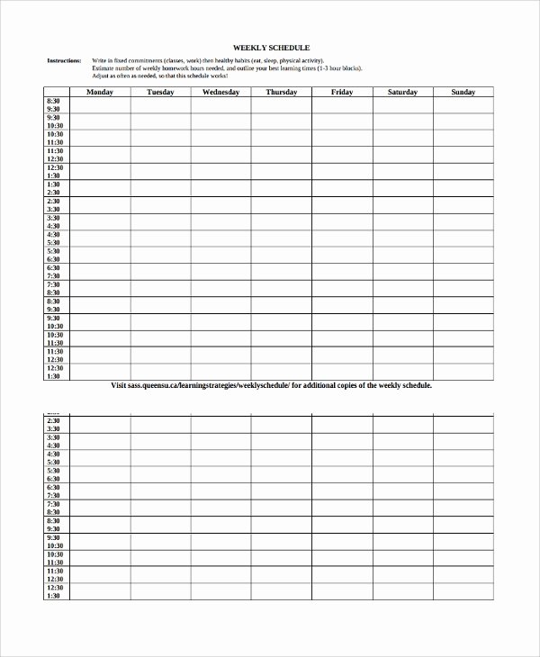 Weekly Work Schedule Template Pdf New Sample Weekly Work Schedule Template 8 Free Documents