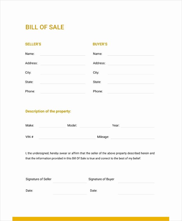 Word Bill Of Sale Template Fresh Bill Of Sale Template 44 Free Word Excel Pdf