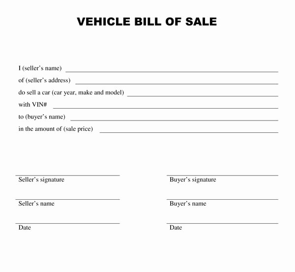 Word Bill Of Sale Template New Vehicle Bill Sale Template