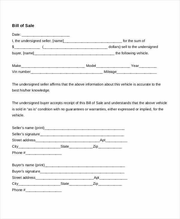 Word Bill Of Sale Template Unique Bill Of Sale form Template 12 Free Word Pdf Samples