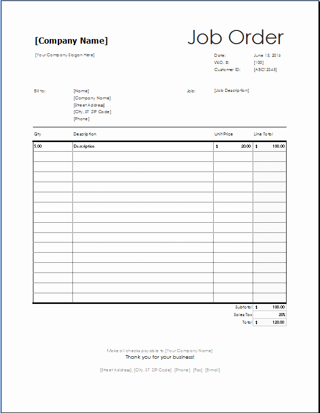 Work order Template Excel Fresh Job order form