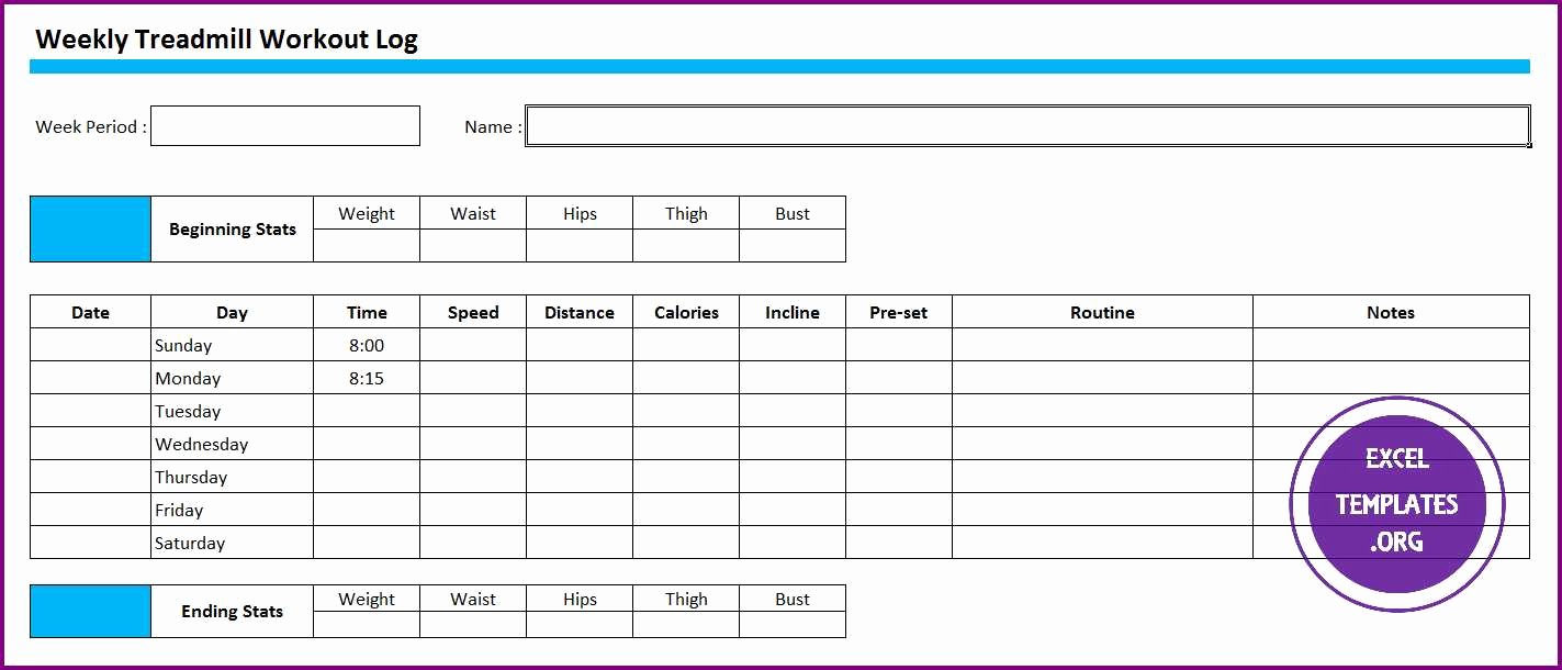 Workout Log Template Excel Awesome Weekly Treadmill Workout Log Template