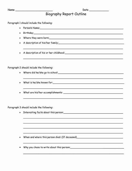 Writing A Biography Template Awesome Biography Report Outline Worksheet Pdf