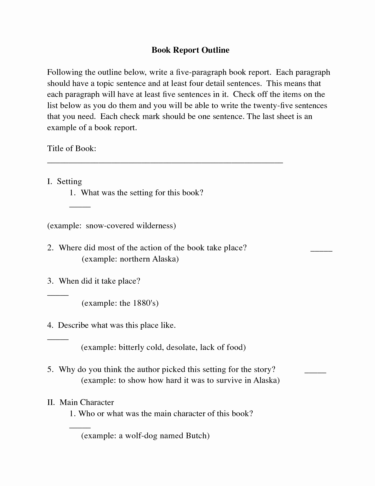 Writing A Book Outline Template New College Book Report Template