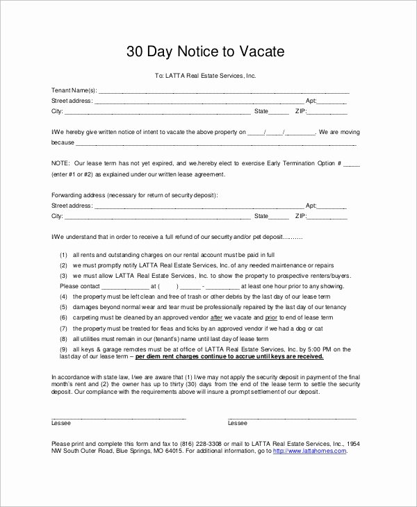 Written Notice to Vacate Templates Beautiful Sample 30 Day Notice 9 Examples In Word Pdf